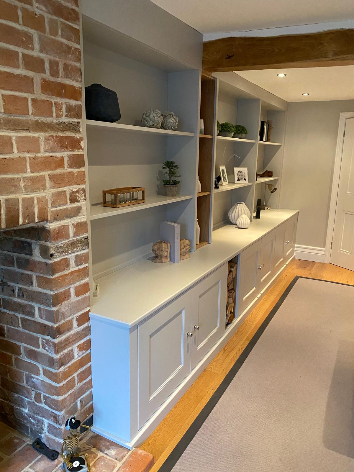 bespoke fitted furniture shelving units for alcoves in essex.  brentwood built in furniture. 